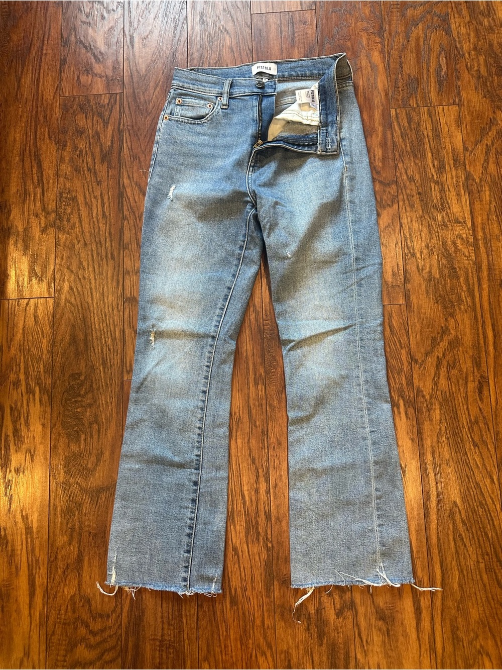 pistola Light Blue Straight Leg Jeans with Raw Hem size 25